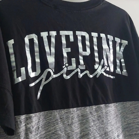 Victoria's Secret Pink Spacedye black campus T-shirt Silver logo XSmall - Picture 2 of 4